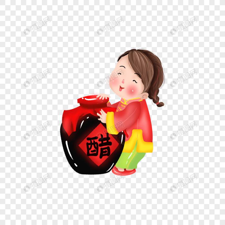 抱着醋坛子的小女孩