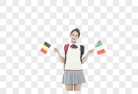 女学生手拿国旗图片