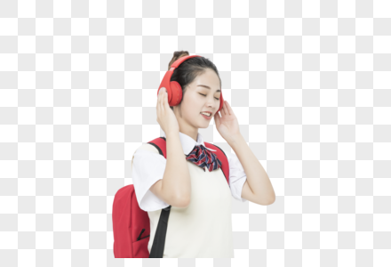 戴耳机的女学生形象图片