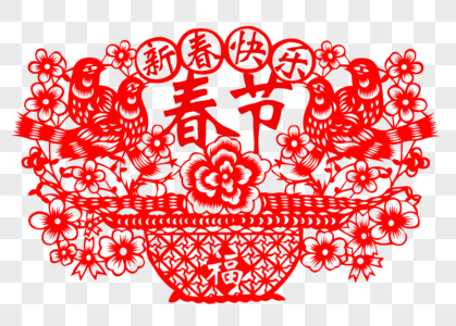 骷髅头音乐主题新年剪纸新春主题剪纸元素素材