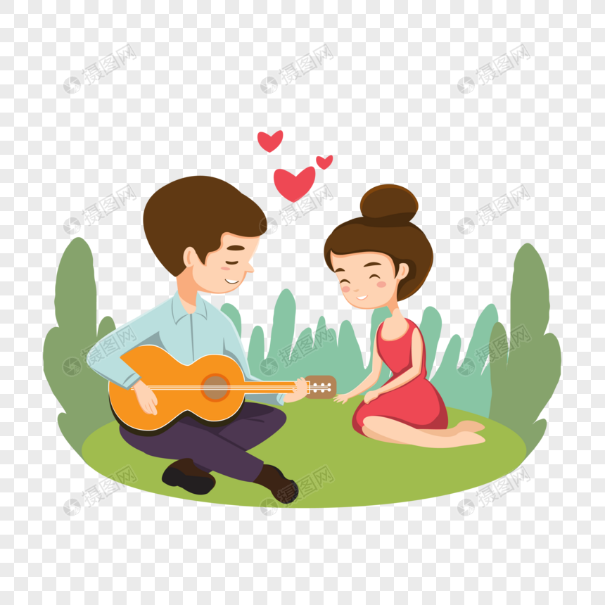 弹吉他约会的情侣图片