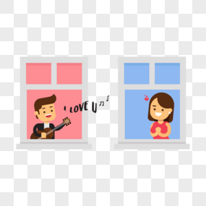 情人节窗户唱情歌表白的小情侣