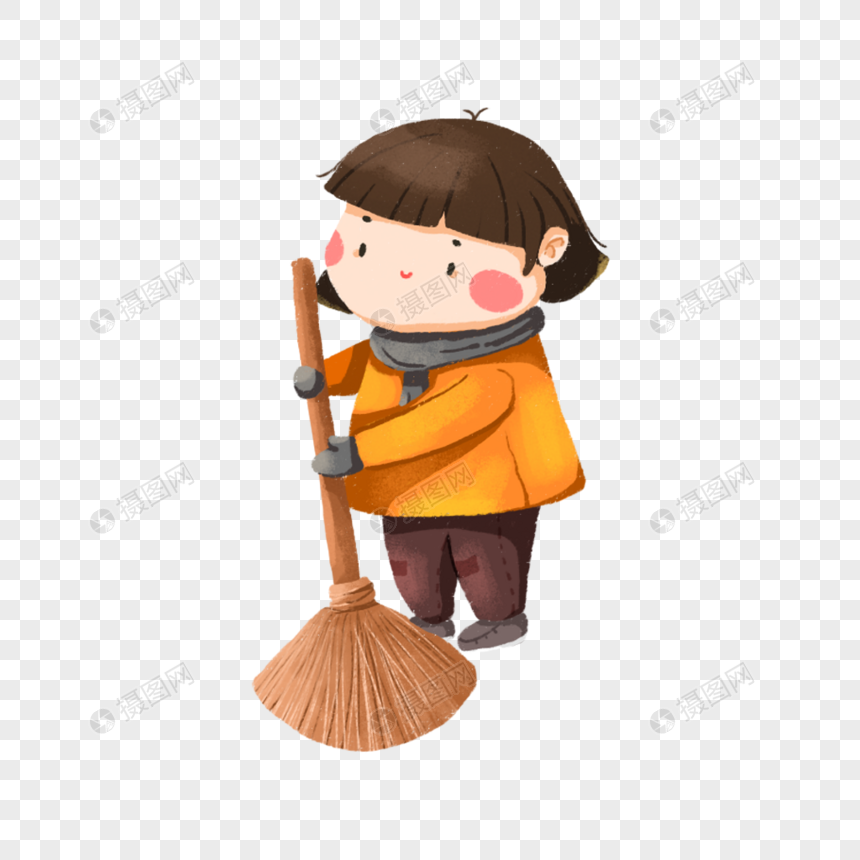 手绘/卡通元素 扫地的男孩.