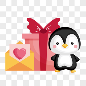 可爱小企鹅收情书与情人节礼物图片