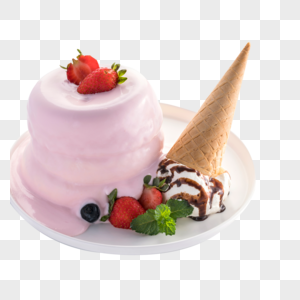 舒芙蕾甜品草莓美食元素高清图片