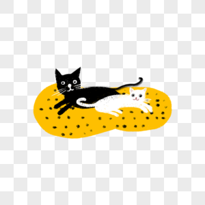 躺在宠物垫上的黑猫白猫高清图片