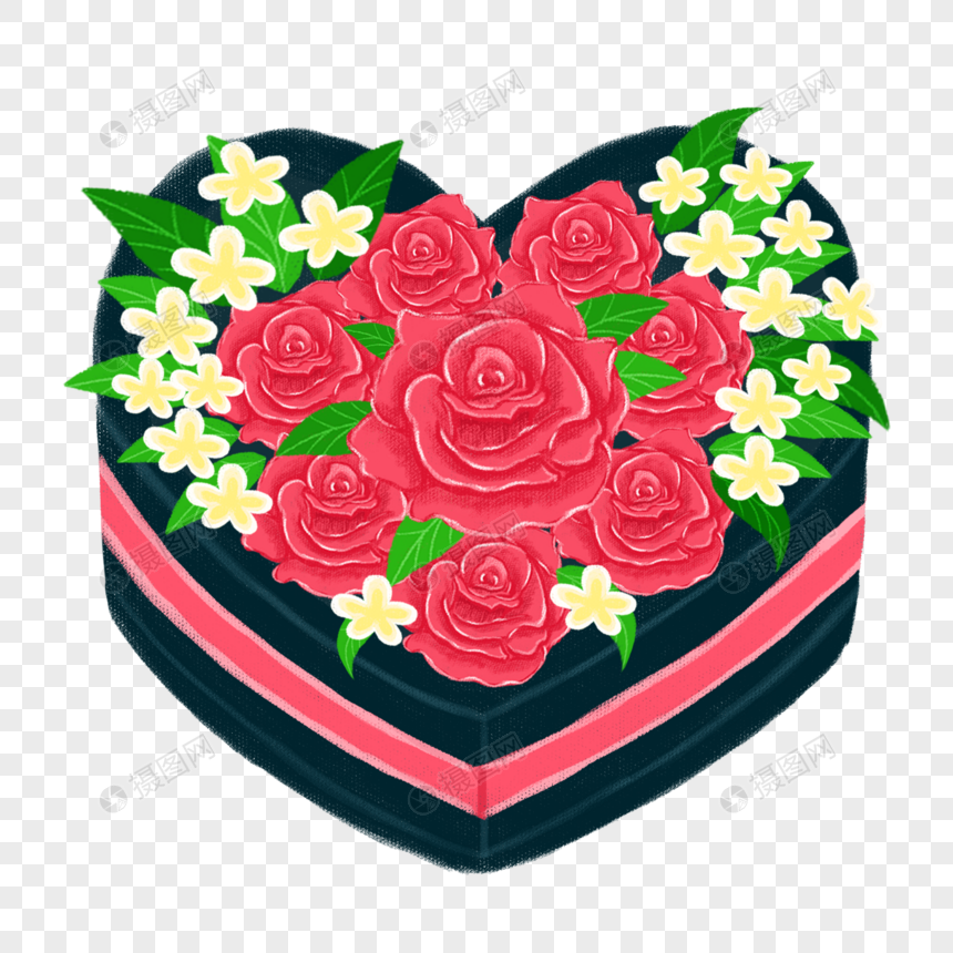情人节手绘玫瑰花礼盒图片