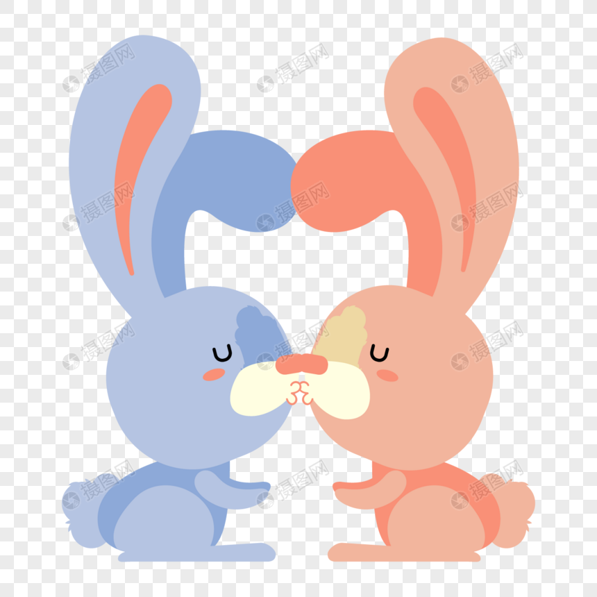 情人节亲亲接吻的小兔子