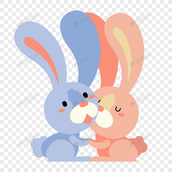 情人节亲脸颊的小兔子图片