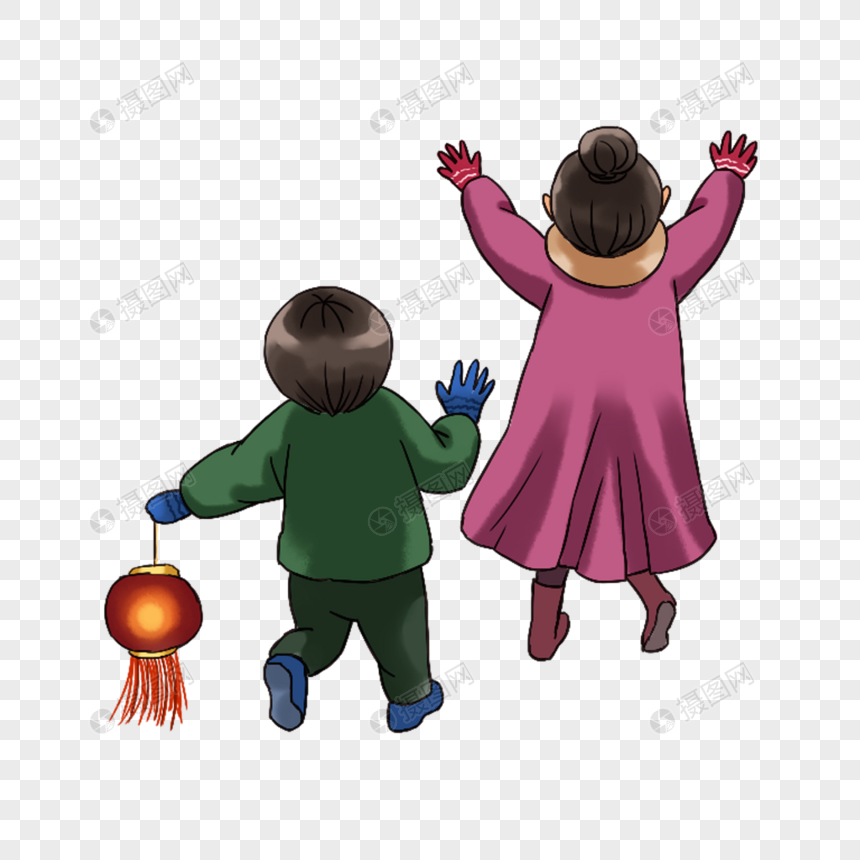 抬头看的两个小孩背影