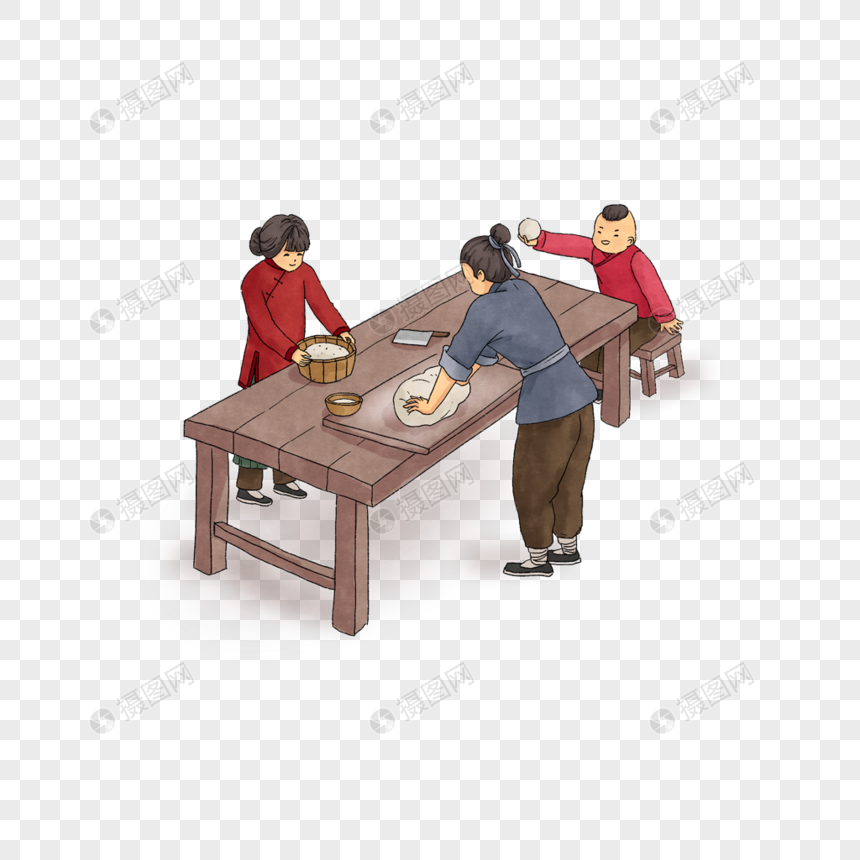 揉面的一家人