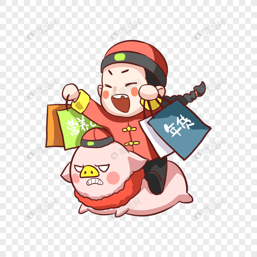 骑着猪探亲的男孩