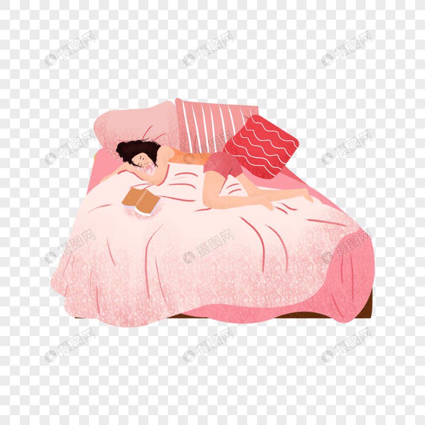 免抠元素 手绘/卡通元素 躺在床上睡觉的女人.png