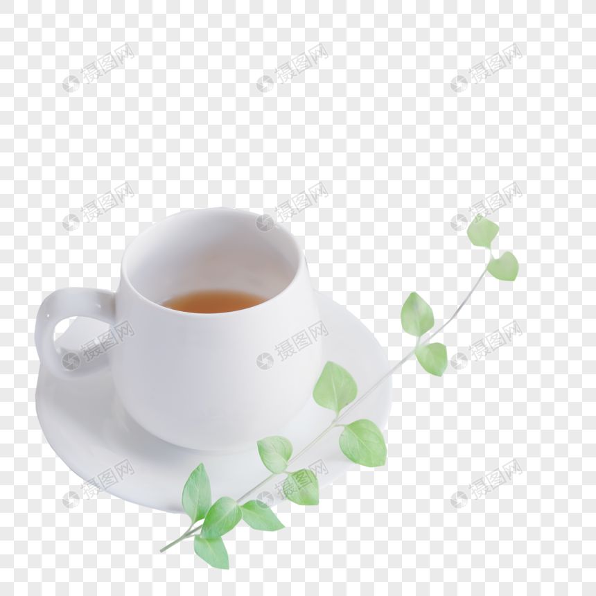 咖啡加绿叶图片