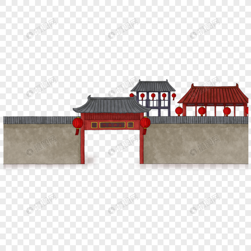 免抠元素 手绘/卡通元素 城墙建筑.png