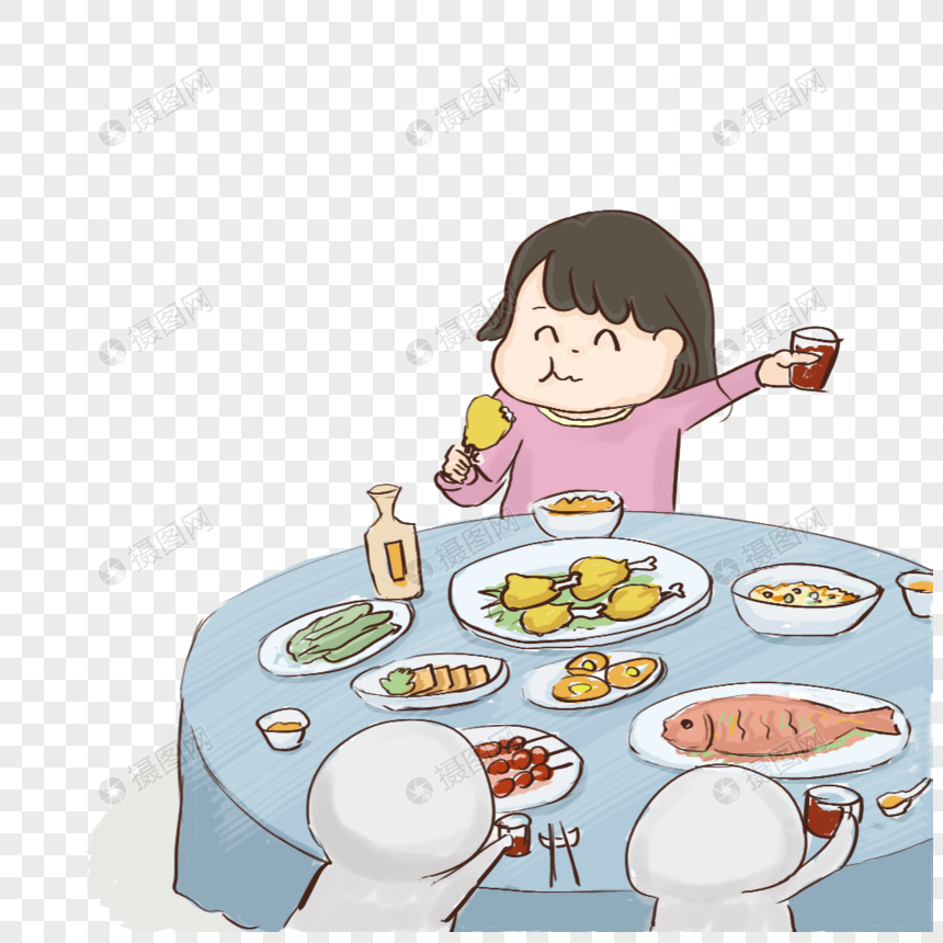 免抠元素 手绘/卡通元素 吃大餐的美女.