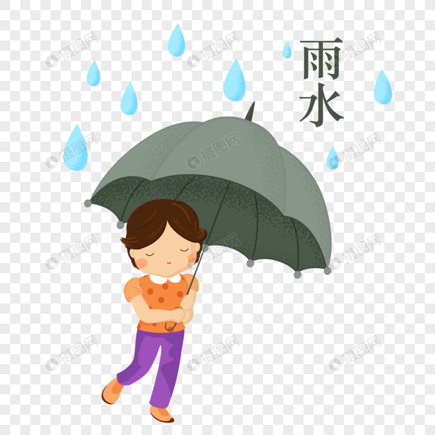 创意手绘雨水小节撑伞图片