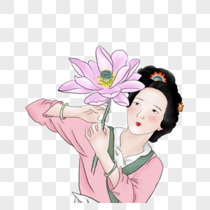 拿着花的美女图片