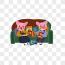 坐在沙发上吃零食的猪图片