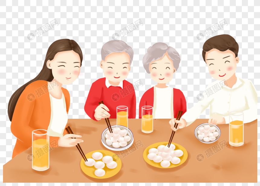 吃汤圆的一家人