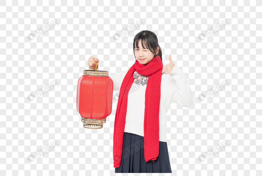 青春期少女手拿春节灯笼