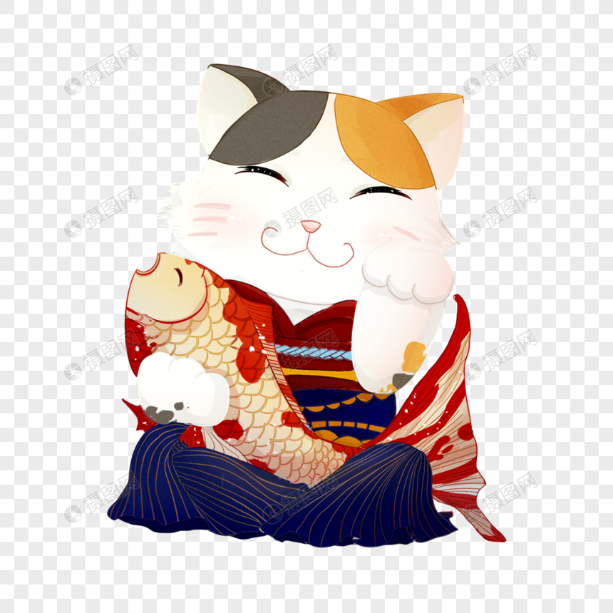 抱着鱼的猫
