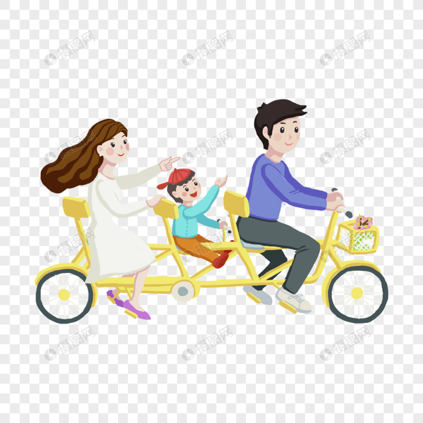 骑车春游的一家人图片