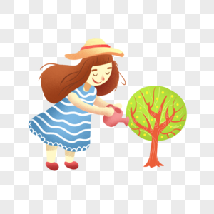 趴书小女孩植树的女孩素材