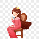 坐着喝茶的女孩图片