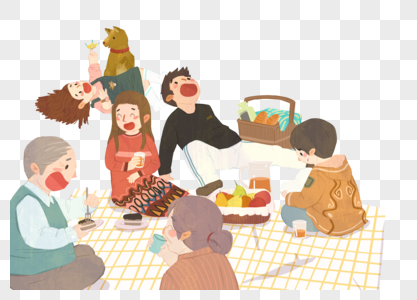 春游野餐的一家人图片