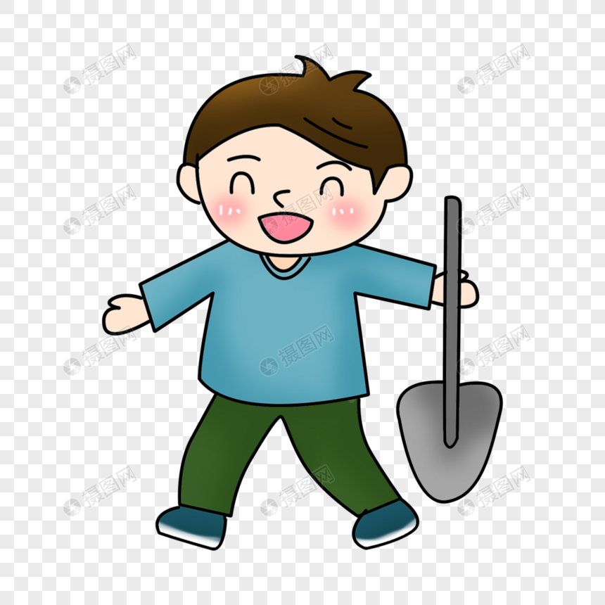 手绘/卡通元素 拿着铲子的男孩.