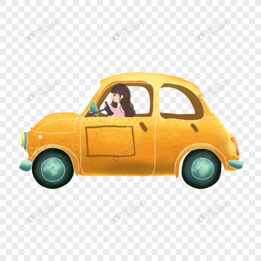 手绘/卡通元素 开车旅游的女孩.