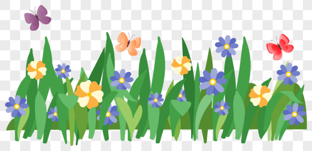 春天的花丛蓝色树叶花朵花丛高清图片