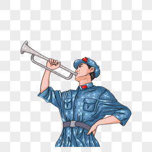 抗疫党员吹号角的军人素材