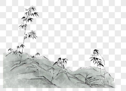 水墨竹石图兰花与石中国画高清图片