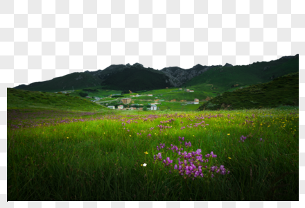 花草高山村庄大山元素高清图片