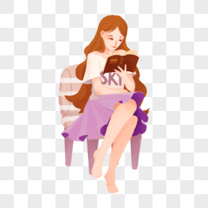 坐在 椅子上看书的女孩图片