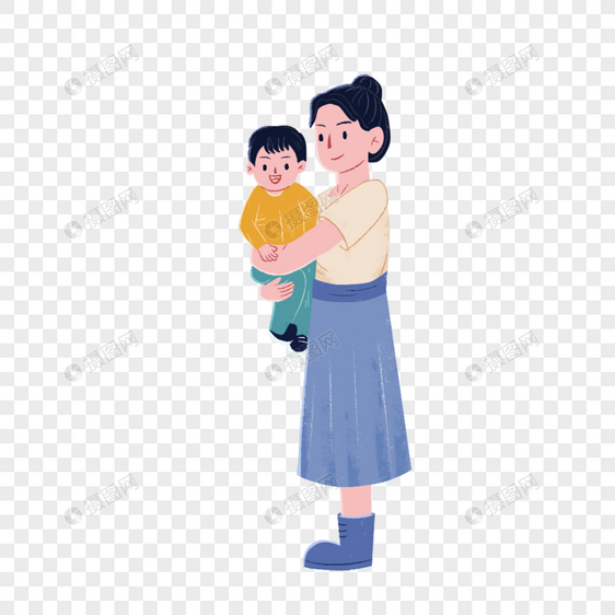 扁平母亲节妈妈抱孩子元素图片