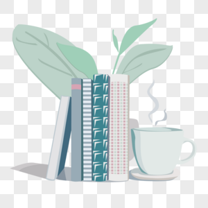 书本咖啡绿色植物悠闲时光图片