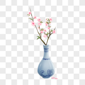 插在花瓶的桃花新中式高清图片素材
