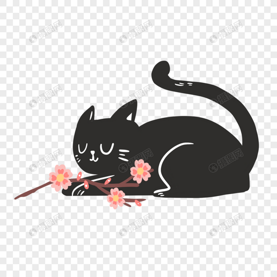猫和樱花图片