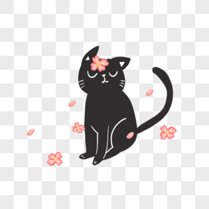 猫与樱花花瓣高清图片