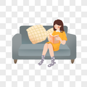 坐在沙发上看书的女孩图片