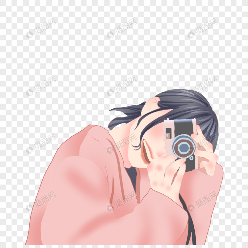 拿着相机拍照的女孩