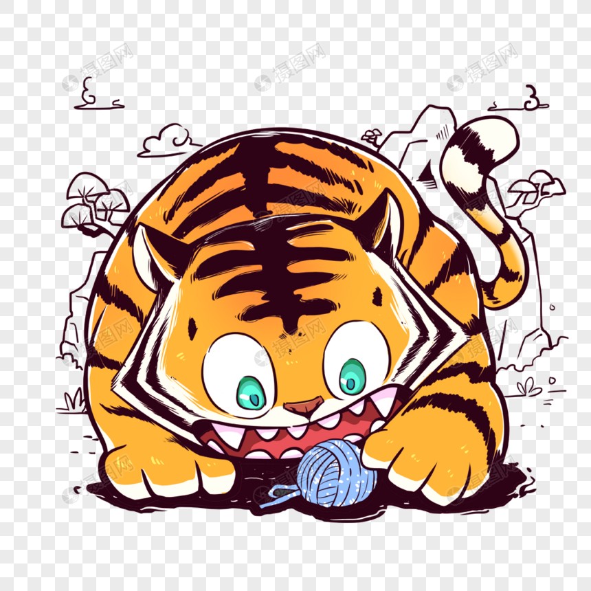 手绘卡通元素虎年元素虎png