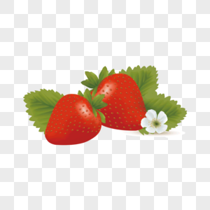 草莓手绘白花绿叶高清图片