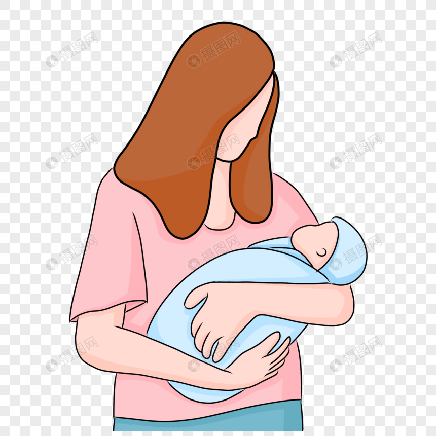 手绘母亲怀抱婴儿人物形象图片