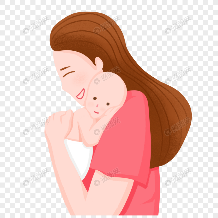 手绘婴儿趴在母亲肩上人物形象图片