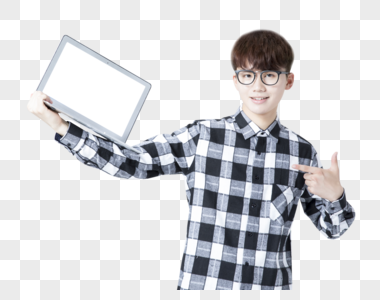 男学生手拿平板电脑图片