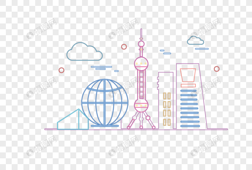 手绘/卡通元素 上海渐变线框外滩地标元素.eps 860_580